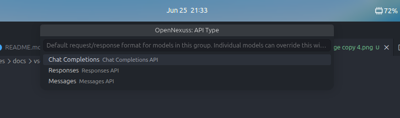 Pilih API Type Chat Completions